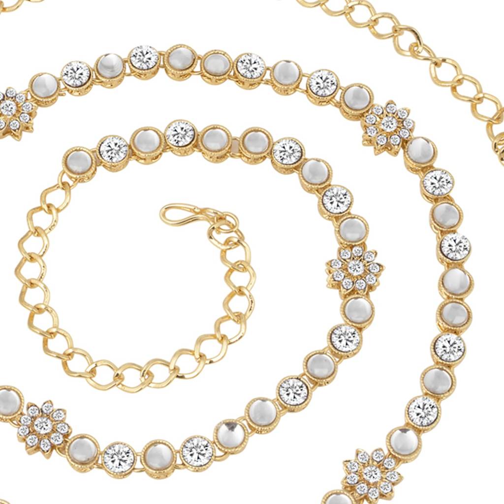 Traditional Jewellery Gold Plated Kundan Waist Belt Kamar Bandh Belly Chain For Women & Girls : PF37BCHB003W