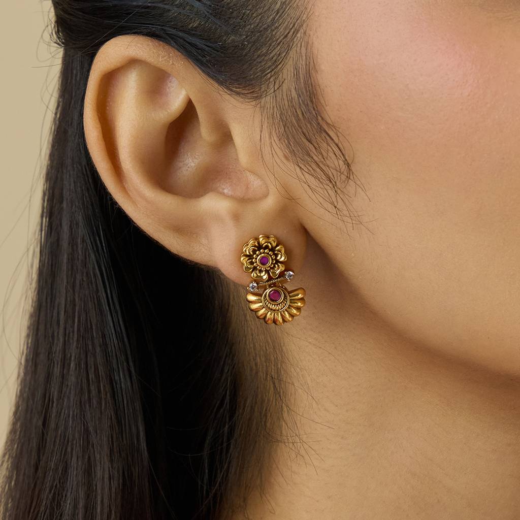 Kushal'S Fashion Jewellery Ruby Gold-Plated Ethnic Antique Earring Drop Earrings-182339 : 435525