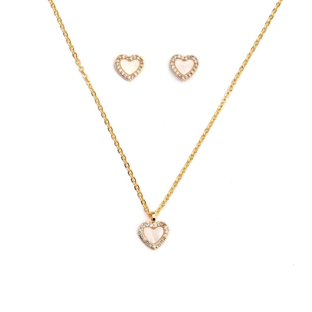 Heart'S Desire Necklace And Earrings Set : EN24177-G-WHT
