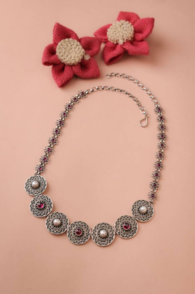 Adya Intricate Sequence Flora Jadau Necklace : SN30044