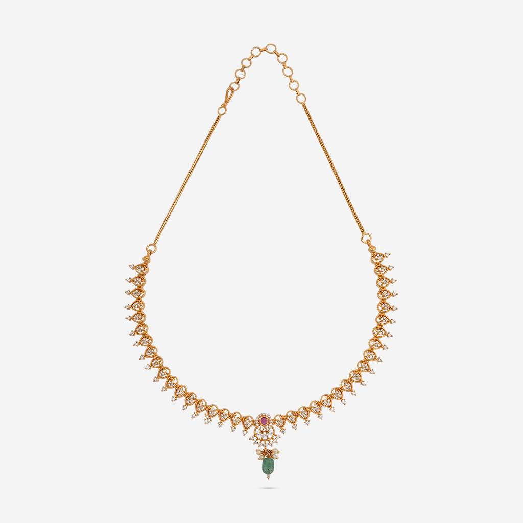 Ruby-Green Gold-Plated Party Zircon Necklace Set-444797 : 444797