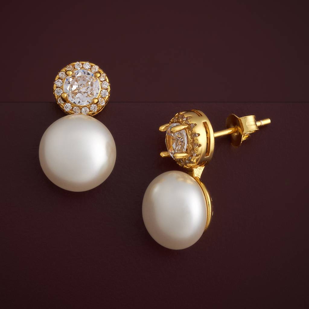 Kushal'S Fashion Jewellery Pearl Plated Synthetic & Zircon 92.5 Sterling Silver Studs-183314 : 437777