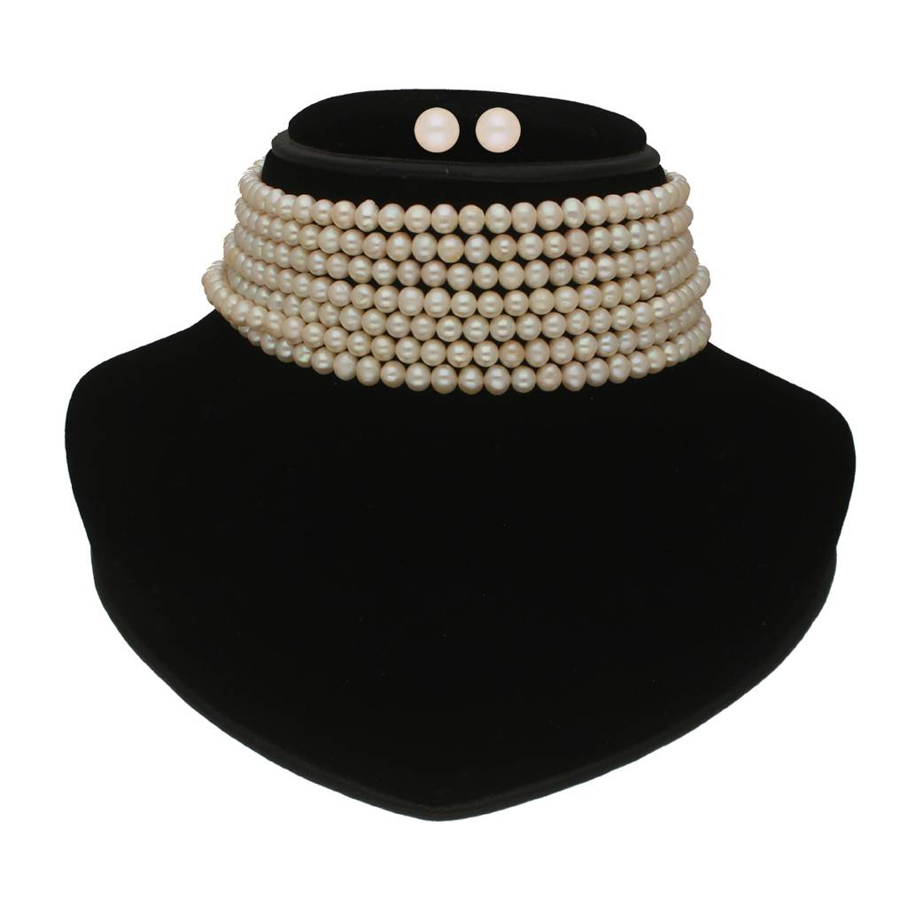 Sri Jagdamba Pearls Qiyara 7 Lines Baroque Pearl Choker Set : JPDEC-23-008