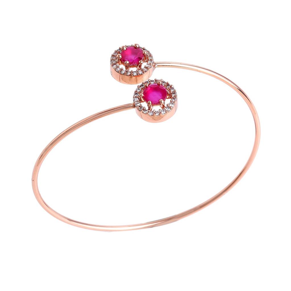 Estele Rosegold Plated Trendy Fashionable Lightweight Cuff Kada Bracelet With Sparkling Ruby Stones For Girls  : AD-090-RGRBBR
