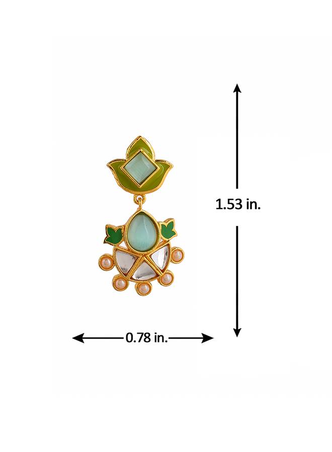 Forever More Green Enamelled Floral Pearls And Green Stones Earrings : 8905124498363