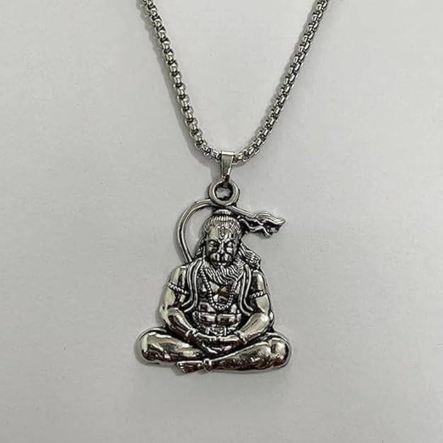 Gehena By Estele Pavanputra Hanuman Ji Meditative Sitting Pose Locket Pendant For Men & Women: Oxidized  : OSAK049-IROXPENDANT