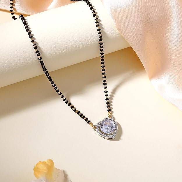Gehena By Estele Fashion Jewelry Mangalsutra Necklace For Women: Gold & Rhodium Plated Shining White Cryst : OSAKMS014-2TNWENK