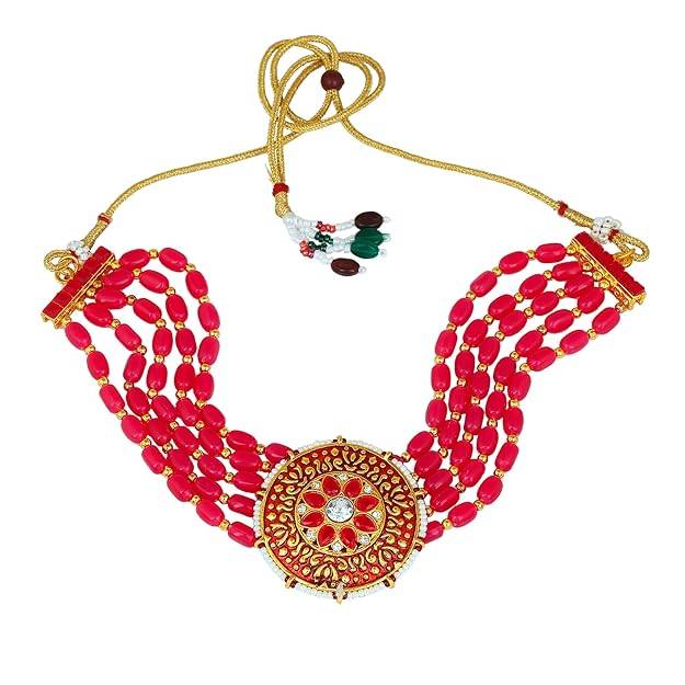 Estele Gold Plated Fascinating Designer Gehena Necklace Set With Pink Beads For Women : PJ-022-IGPNNKER