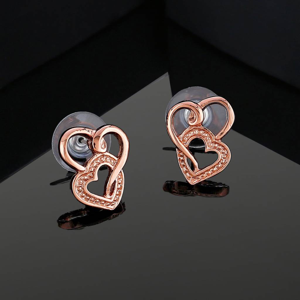 Estele Rosegold Plated Heart Shaped Stud Earrings For Women : 8223-RG-ERER