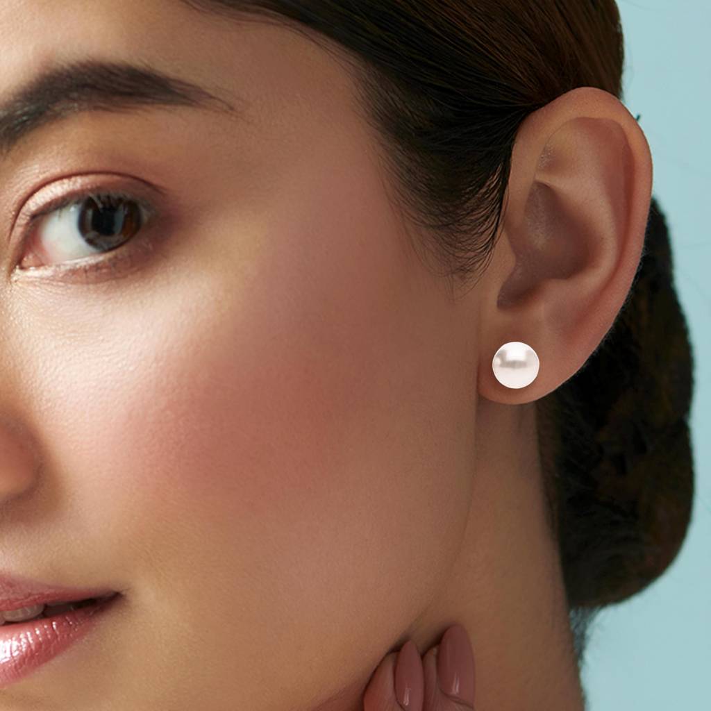 925 Silver Pearl Stud Earrings Â Classic White Round Elegant Bridal Jewelry : SE_000616