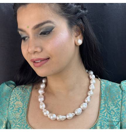 Sri Jagdamba Pearls Ehani 1 Line Baroque Pearl Necklaces : JPNOV-23-068