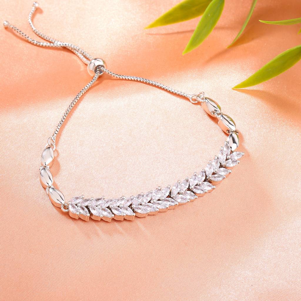 Estele Rhodium Plated Cz Leaf Designer Bracelet For Women : AD-048-IRBR