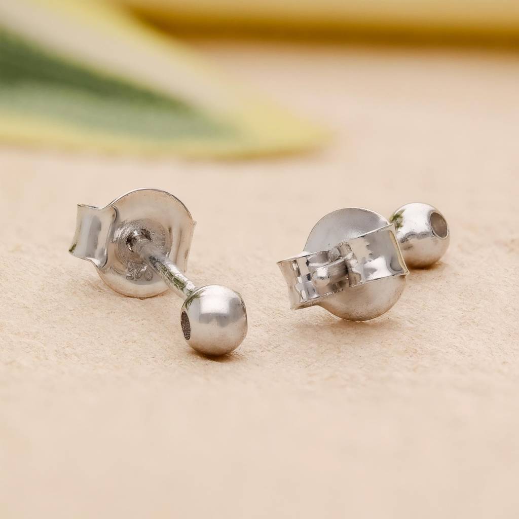 925 Silver Ball Stud Earrings | Simple Classic Everyday Jewelry : SE_000812