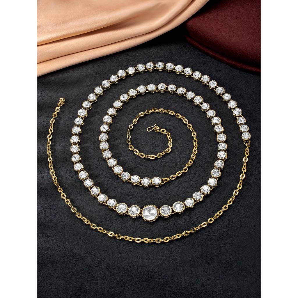 Plated Kundan Studded Belly Chain Stylish Kamarband Fashion Jewellery For Girls & Women-Pf25Bch003 : PF25BCH003W