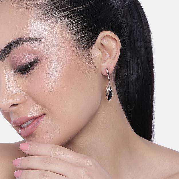 Estele Rosegold Plated Stylish & Elegant Designer Black Enamel Dangler Earrings For Women : 702710RG-BKER