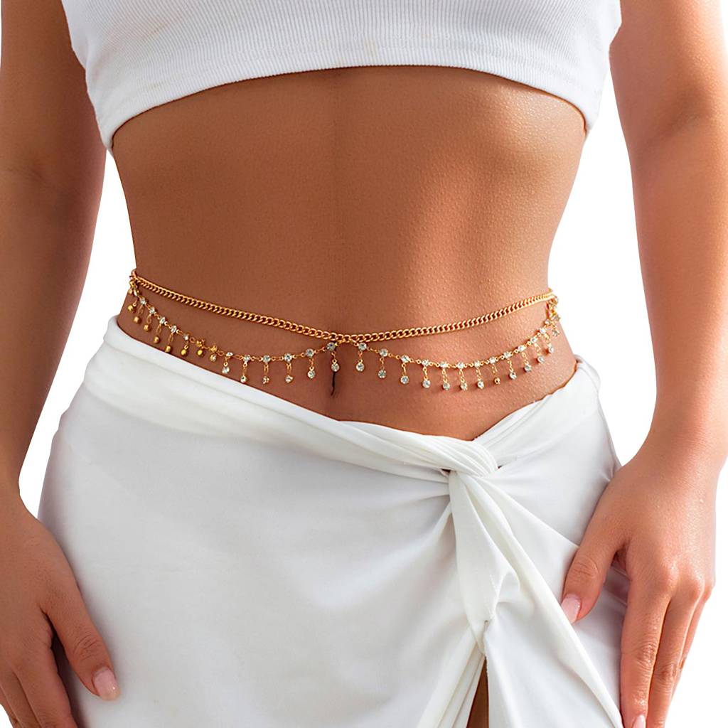 Gold Plated Multilayer Body Chain Summer Beach Belly Chain Kamarbandh Waist Chain Dress Belt Jewellery For Women  : PX8BCH013G