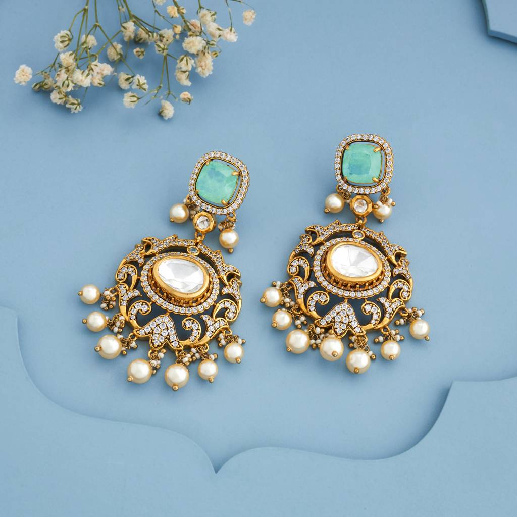Victorian-Plated Ethnic Kundan Drops-191745 : 454150