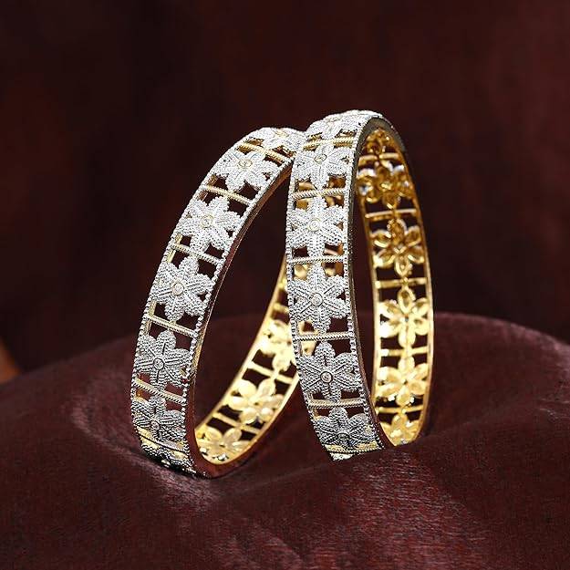 Gehena By Estele Fashion Jewelry Bangles For Women: Gold & Rhodium Plated Trendy & Elegant White Cryst : OSAK003-2TNWE26BANGLE