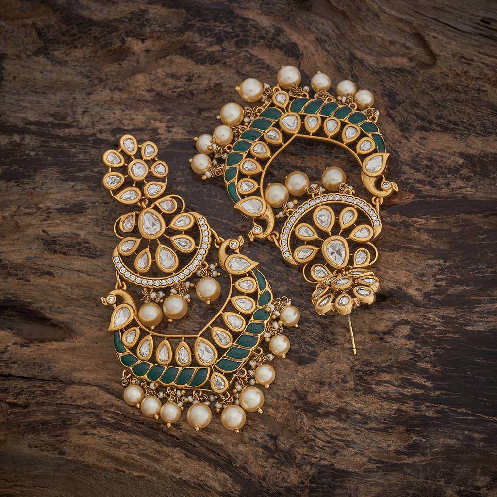 Kushal'S Fashion Jewellery Green Victorian-Plated Ethnic Kundan Drop Earrings-182294 : 435451