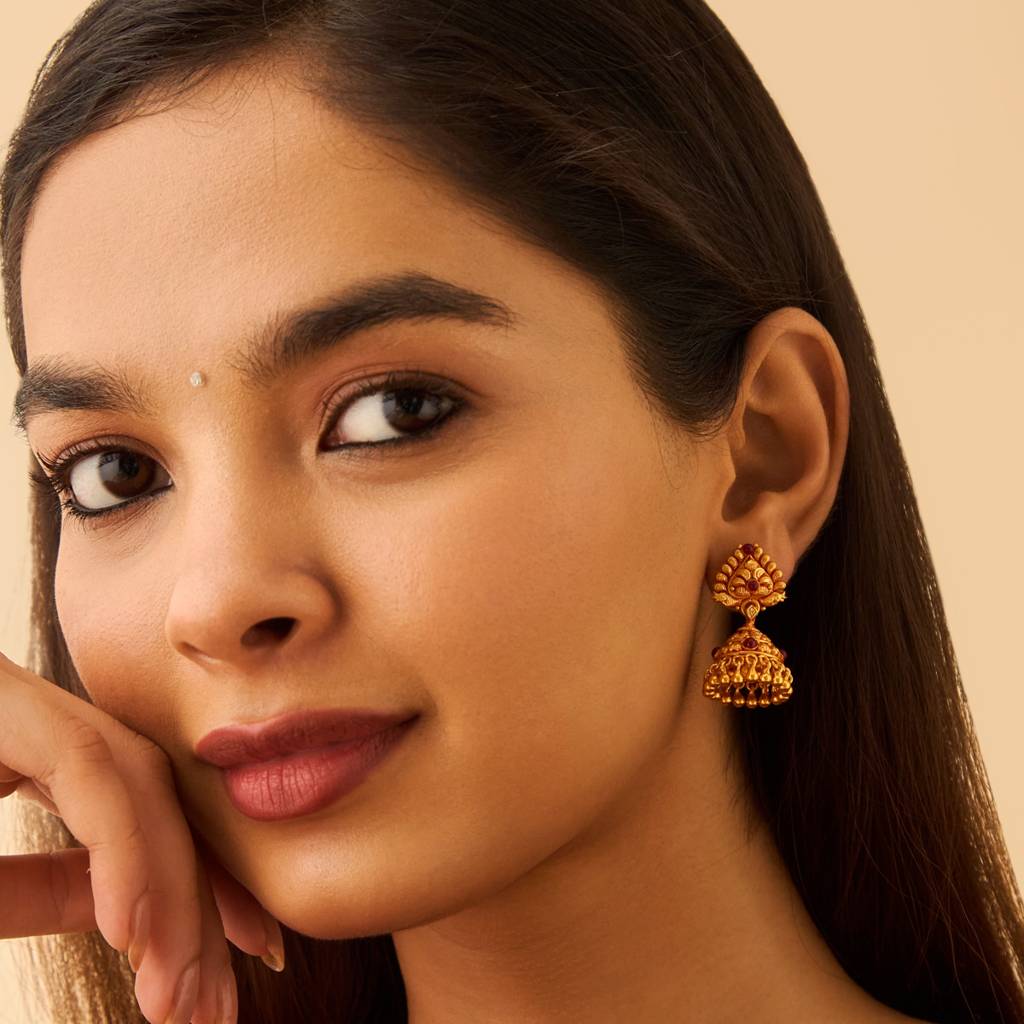 Kushal'S Fashion Jewellery Ruby Gold-Plated Ethnic 92.5 Pure Silver Temple Jhumkas-174141 : 417970