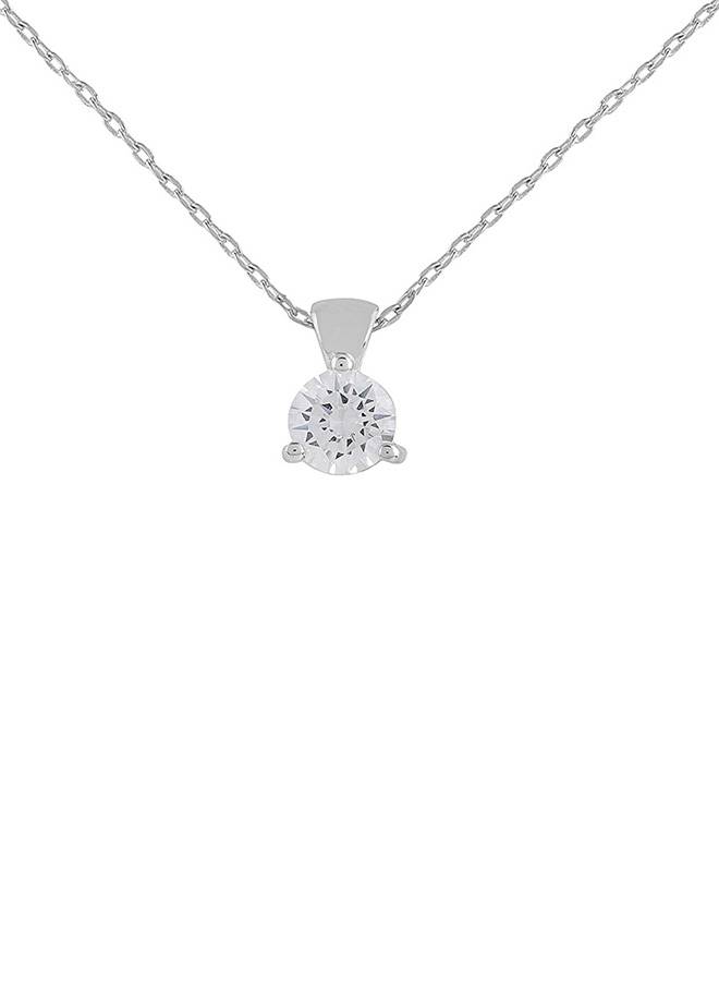 925 Sterling Silver Cz Single Stone Pendant With Chain : 8905124441567