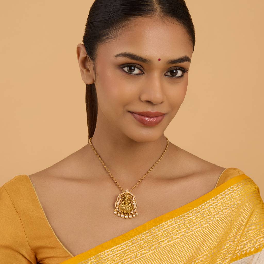 Kushal'S Fashion Jewellery White Oxidised Gold-Plated Ethnic 92.5 Pure Silver Temple Pendants-178545 : 433170