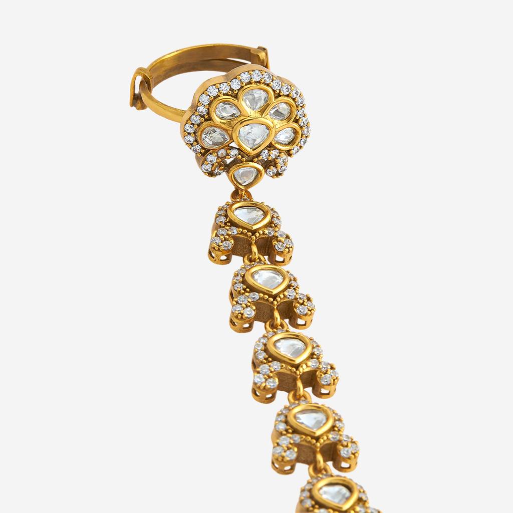 White Victorian-Plated Party Kundan Hathpan  -442205 : 442205