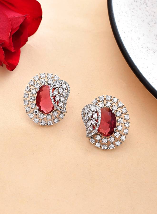 Sparkling Elegance Red Leaf Shaped Cz Studded Earings-Prbom20111 : 8905124499568