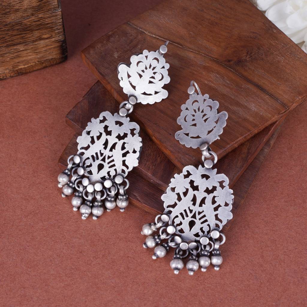Silver Jaali Earrings For Women : SSE473
