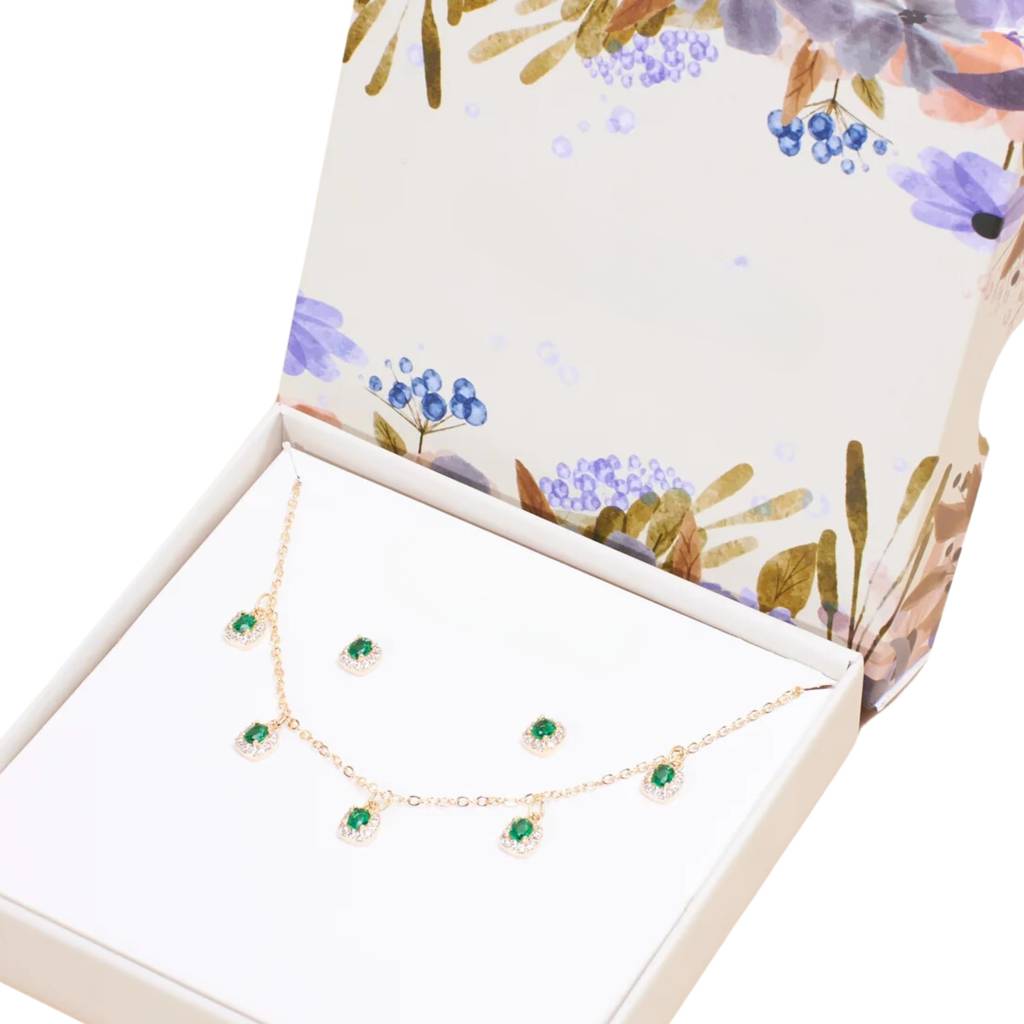 Emerald Tassel Necklace And Earrings Set : EN24149-G-GRN
