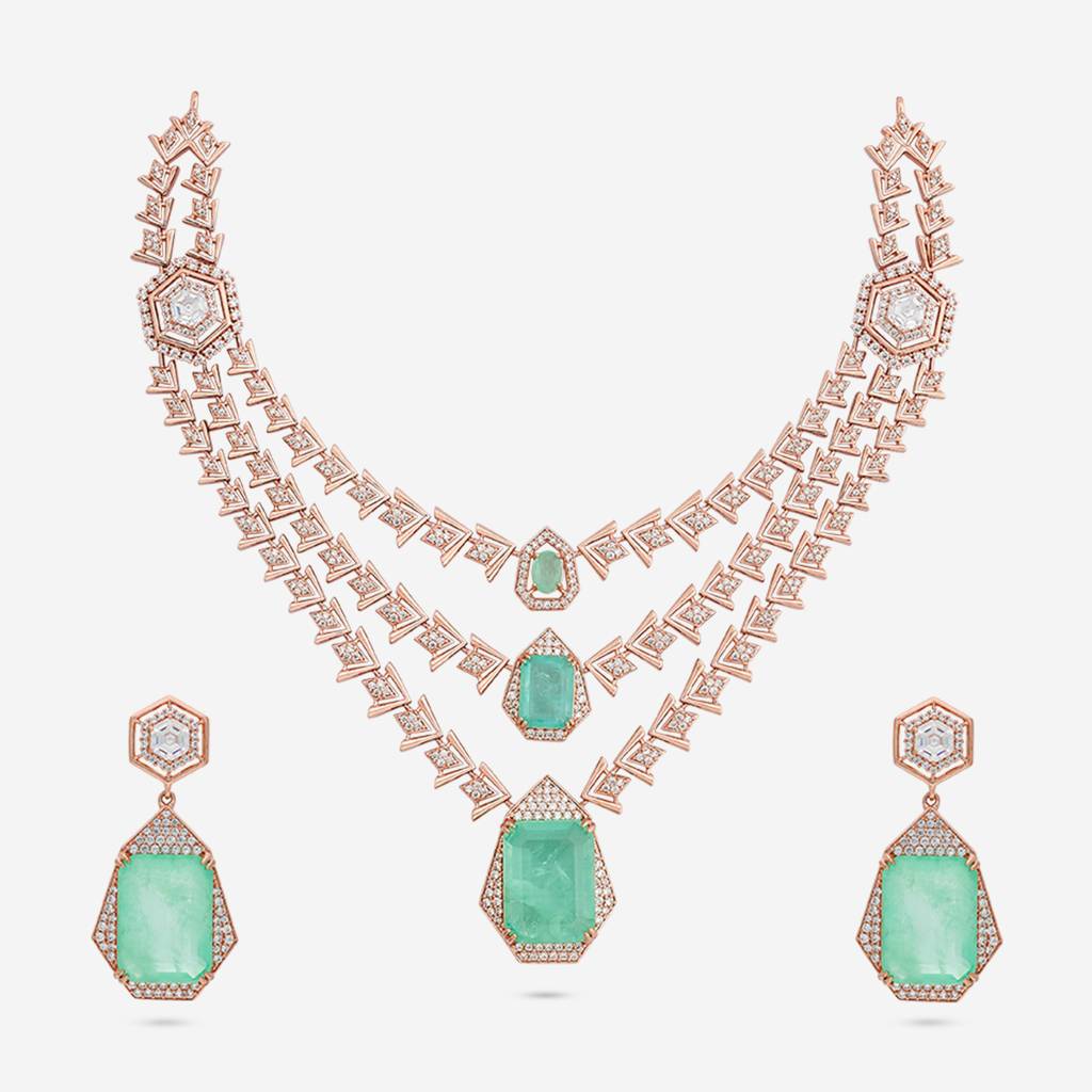 Rose Gold-Plated Party Zircon Jewellery Set - 454189 : 454190