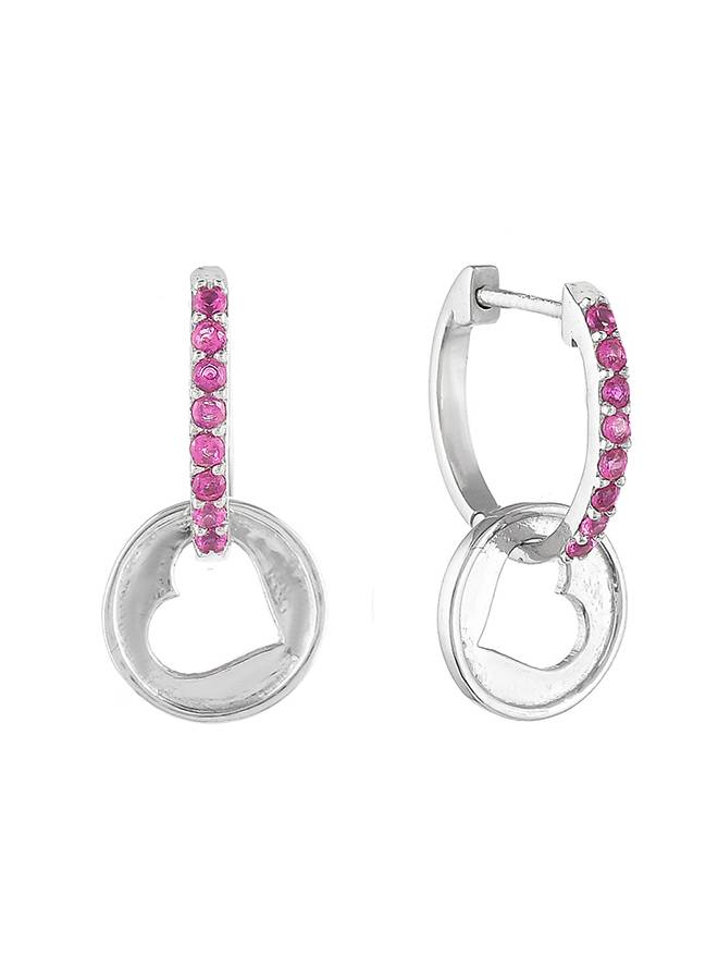 Valentine'S Day Collection Pink Cz Heart Silver Earrings : 8905124492323