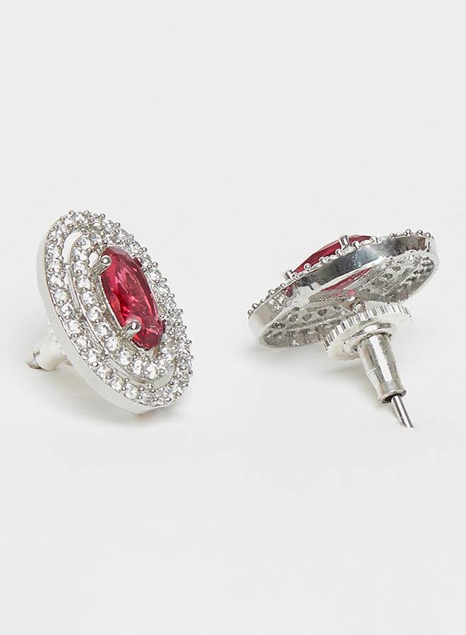 Sparkling Elegance Red Stone Silver Plated Pendant Set : 8905124443547