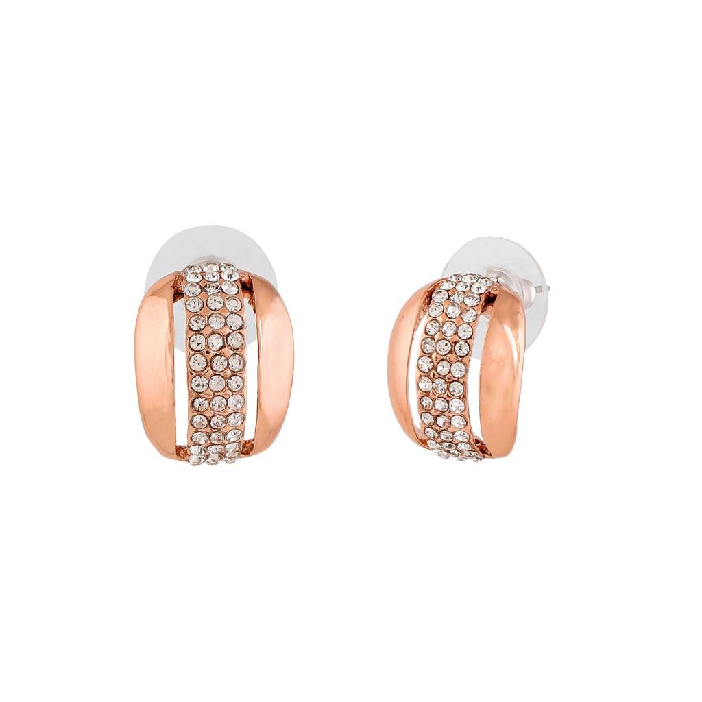 Estele Rosegold Plated Geometric Designer Stud Earrings With Austrian Crystals For Women : 627701-RGER