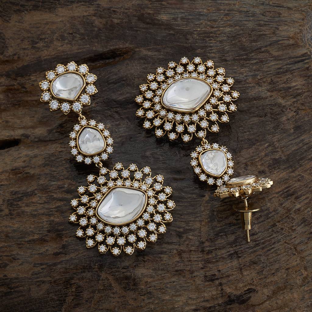 White Plated Ethnic Kundan Drops-416565 : 416565
