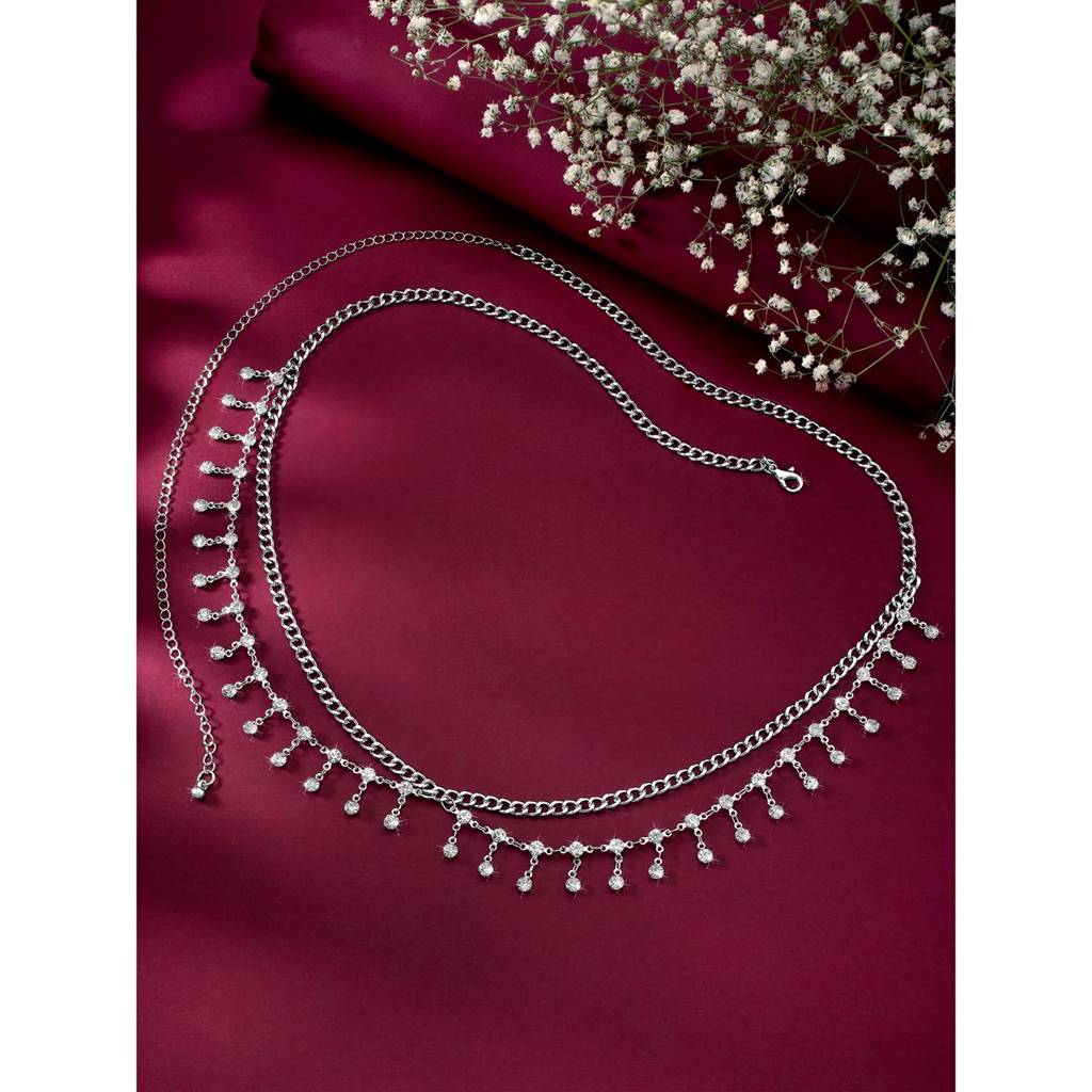 Silver Plated Multilayer Body Chain Summer Beach Belly Chain Kamarbandh Waist Chain Dress Belt Jewellery For Wome : PX8BCH014S