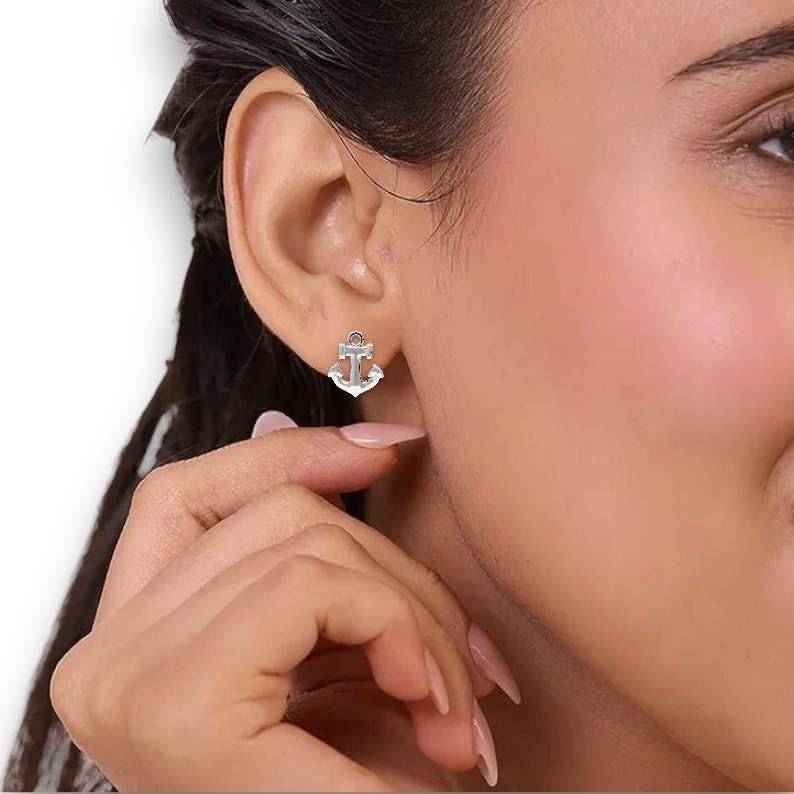 925 Silver Anchor Stud Earrings | Sea Inspired Nautical Jewelry : SE_000874