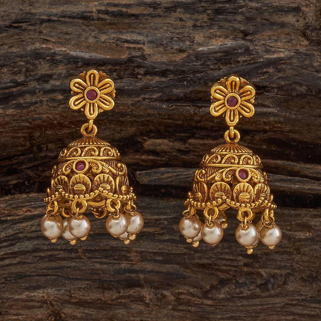 Kushal'S Fashion Jewellery Ruby Gold-Plated Ethnic Antique Earring Jhumkas-185182 : 441943