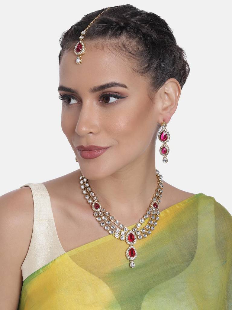 Studded Traditional Kundan Necklace Jewellery Set Gift For Women Girls-Pf37Nij315 : PF37NIJ315RP