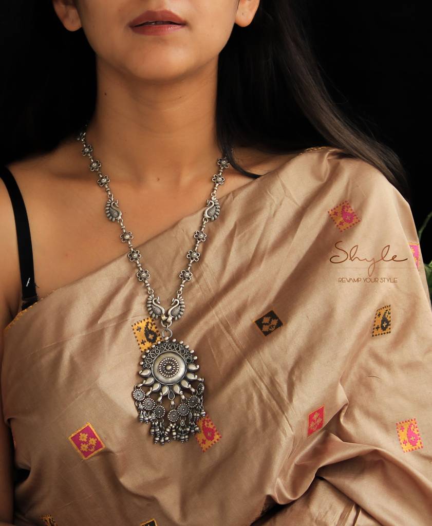 Tattva Intricate Flora Peacock Strand Charkha Drop Necklace : SE628-1-1
