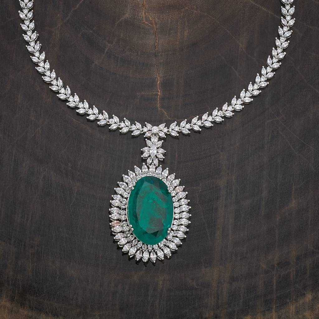 Green Plated Party Zircon Necklace Set-433226 : 433226