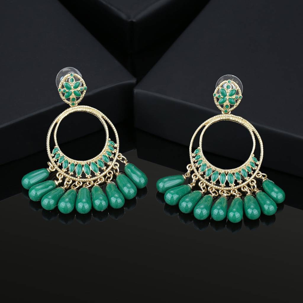 Estele Gold Plated Fascinating Chandbali Earrings With Emerald Beads For Women : 714704-IGER