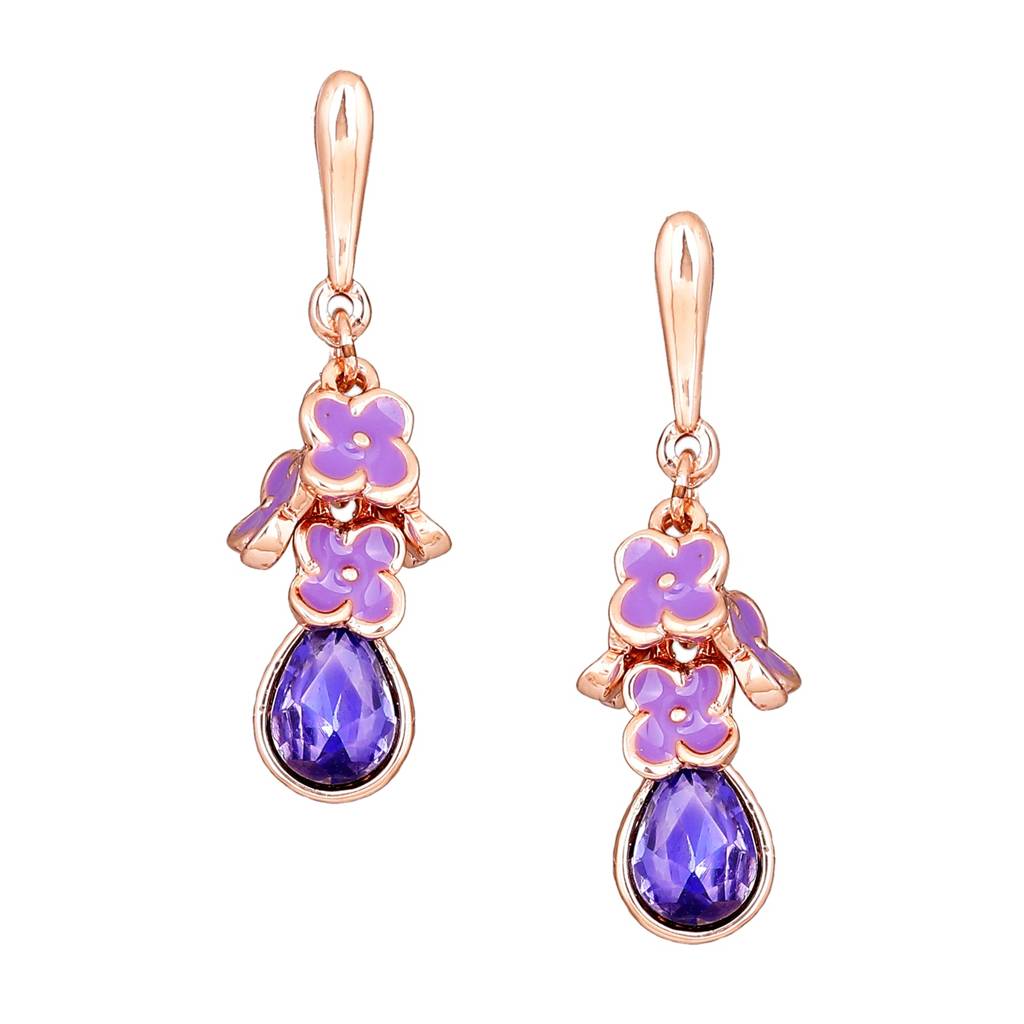 Estele Rosegold Plated Floral Charms Hanging Drop Earrings For Women : 680701RG-AQER