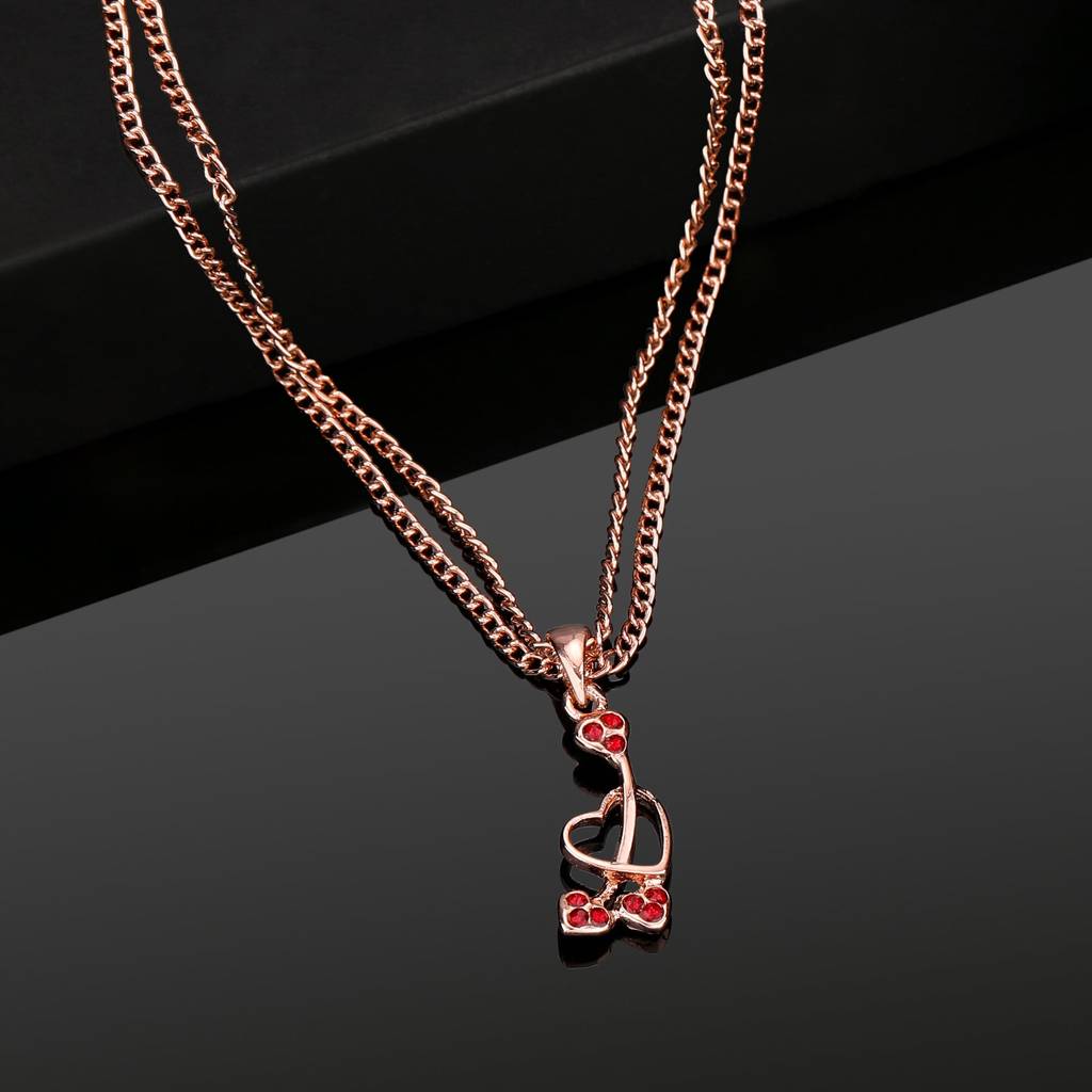 Estele Rosegold Plated Heart Shaped Pendant With Red Austrian Crystals For Women : 383-RGPENDANT