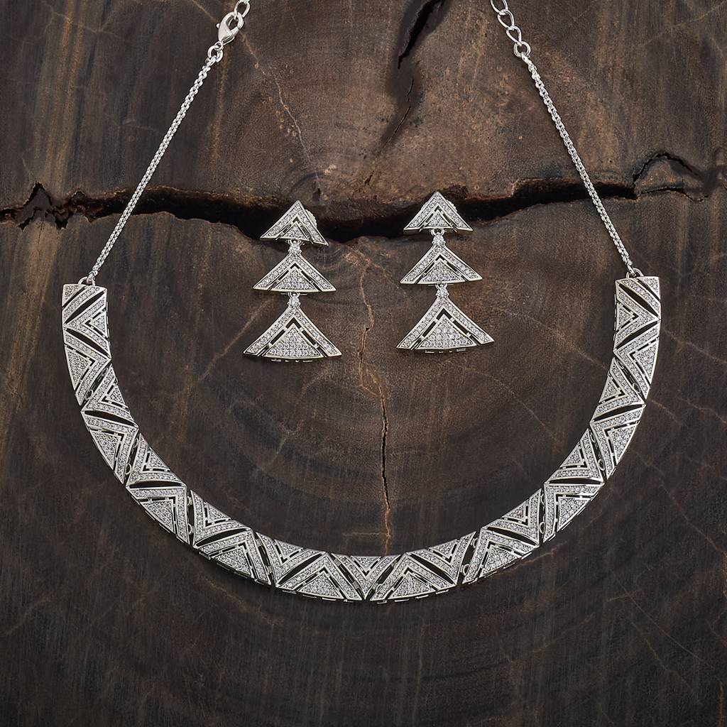 Kushal'S Fashion Jewellery White Rhodium-Plated Party Zircon Jewellery Set-185647 : 442793