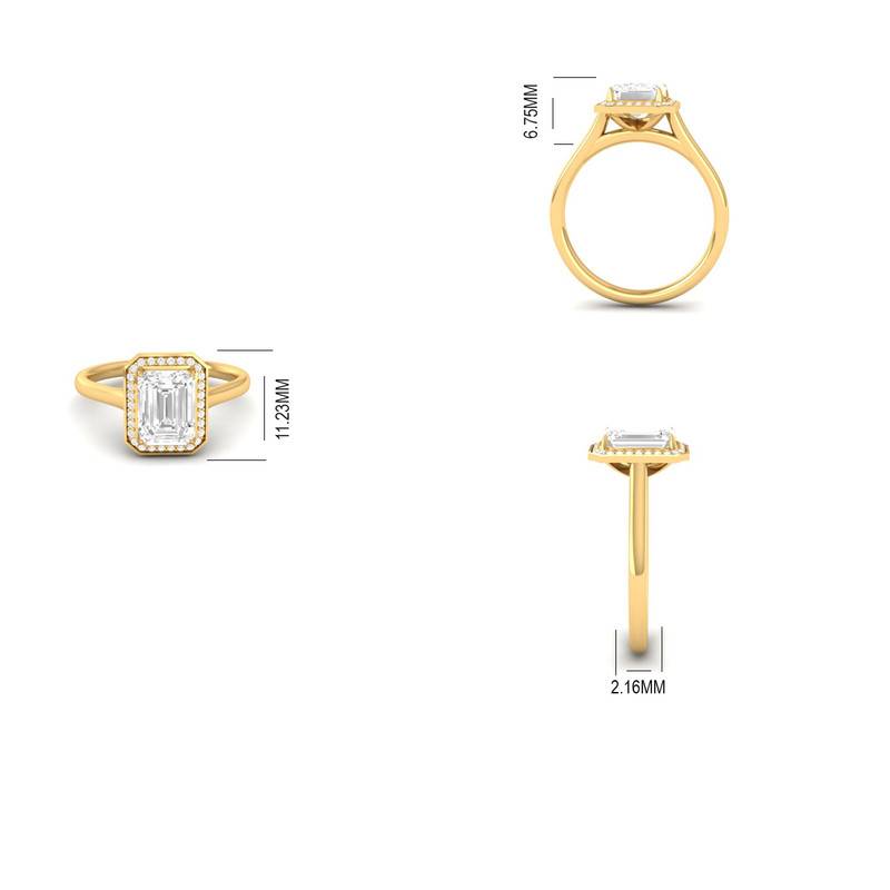 Elegant Halo Engagement Ring With Emerald Cut Moissanite 14K Gold Plated : TGDR-620-R-6