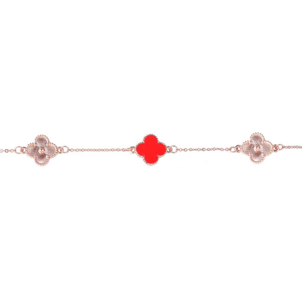 Estele Rosegold Plated Fancy Red Clover Leafy Style Chain Link Adjustable Charm Bracelet For Girls And Women : 102183-RGRDBR