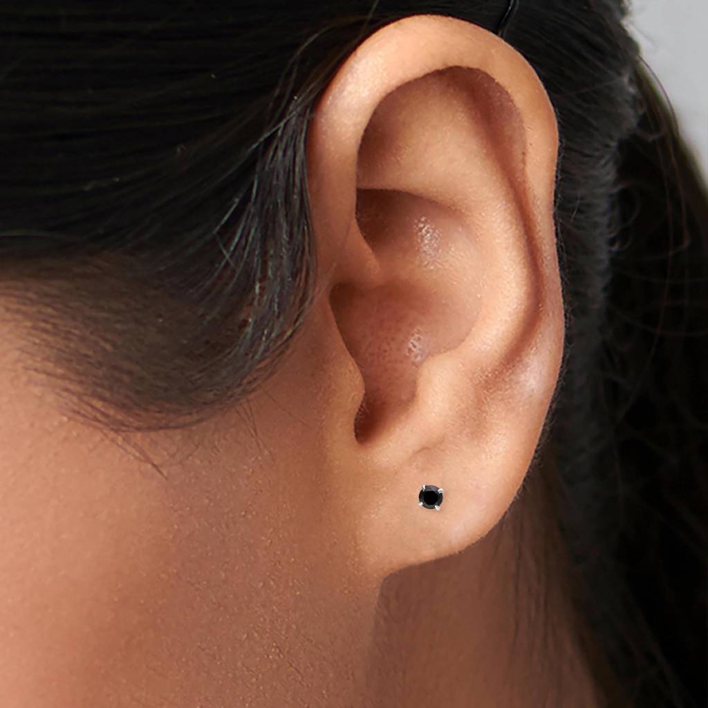 925 Silver Black Diamond Studs | Dainty Dark Stone Gift : SE_000791
