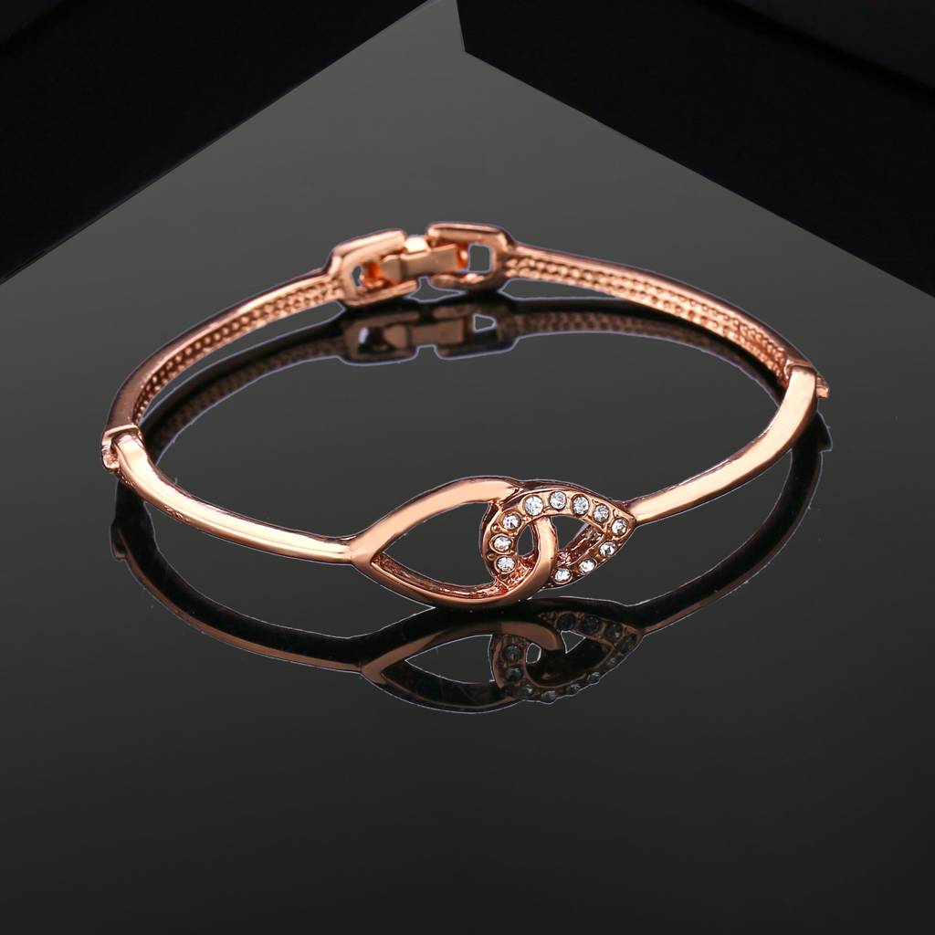 Estele Rosegold Plated Leaf Designer Bracelet With Austrian Crystals For Girls And Women : 101945-RGBR