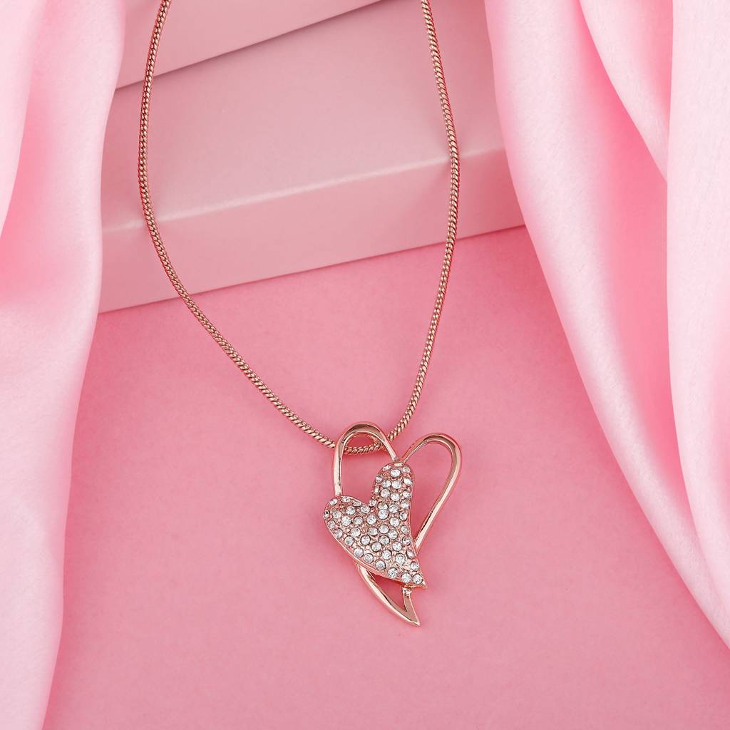 Estele Rosegold Plated Dual Heart Pendant With Austrian Crystals For Women : 823-RGPENDANT